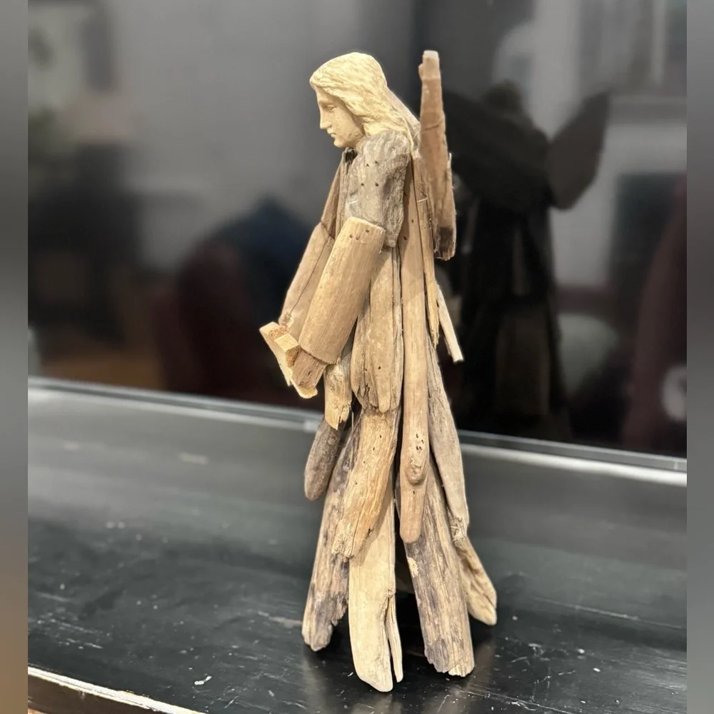 Handmade Driftwood Angel: Beach Decor, Nativity Angel Statue